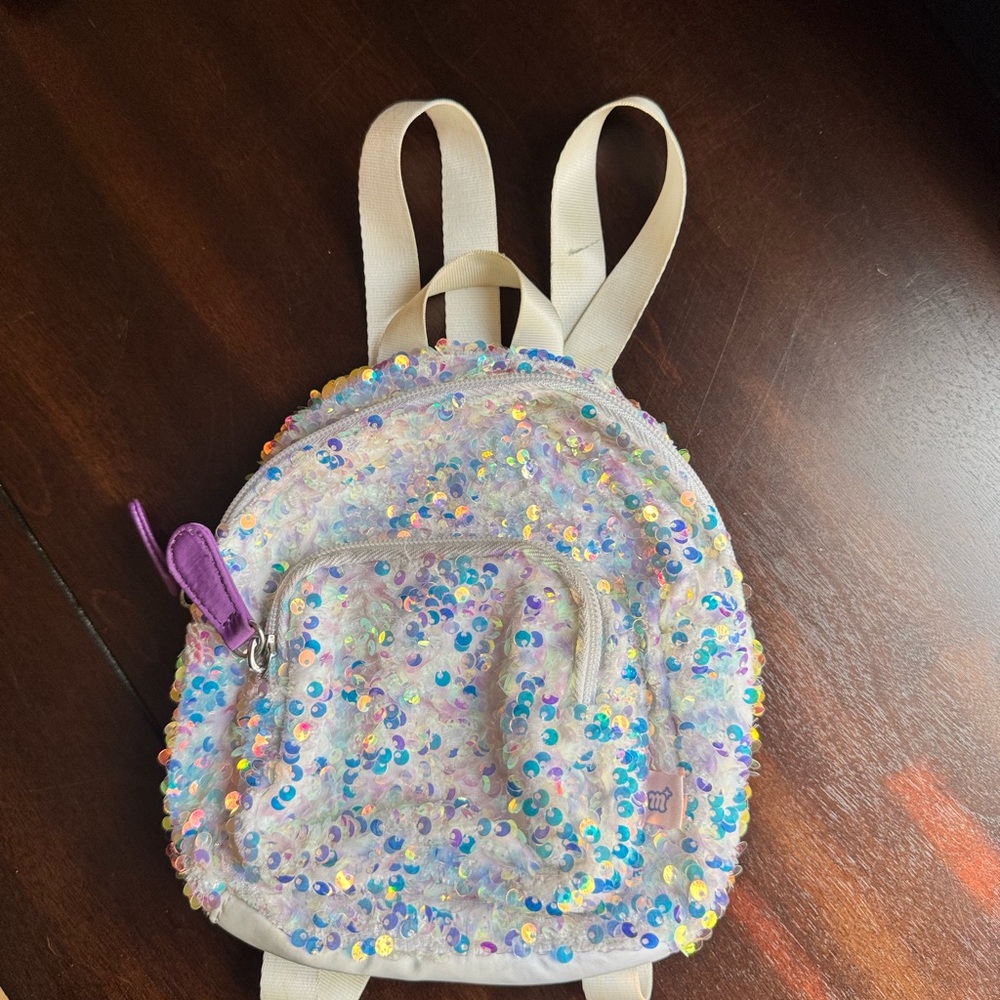 Mini Sequin Kids Backpack - White and Purple